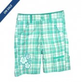 Ladies Hibiscus Plaid Shorts -Turquoise
